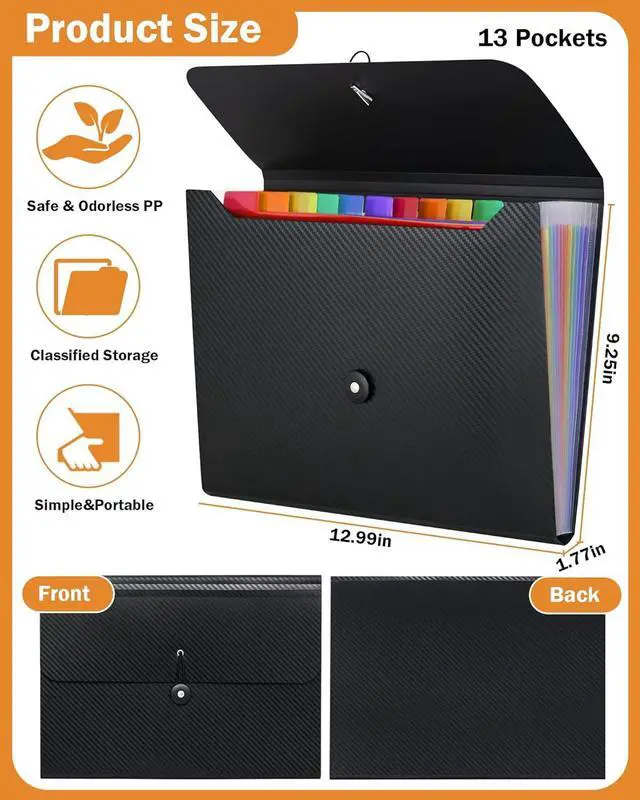 Alt view image 4 of 7 - Accordian File Organizer Expanding File Folder 13 Pockets A4 Letter Size Paper Document Receipt Folder for Classroom Home Office and Travel