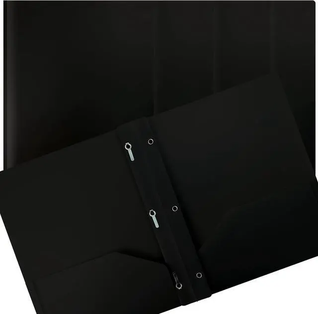 Main image of Black Plastic 2 Pocket Folders with Prongs Heavyweight Letter Size Poly Folders 24 Pack with 3 Metal Prongs Fastener Clips Black