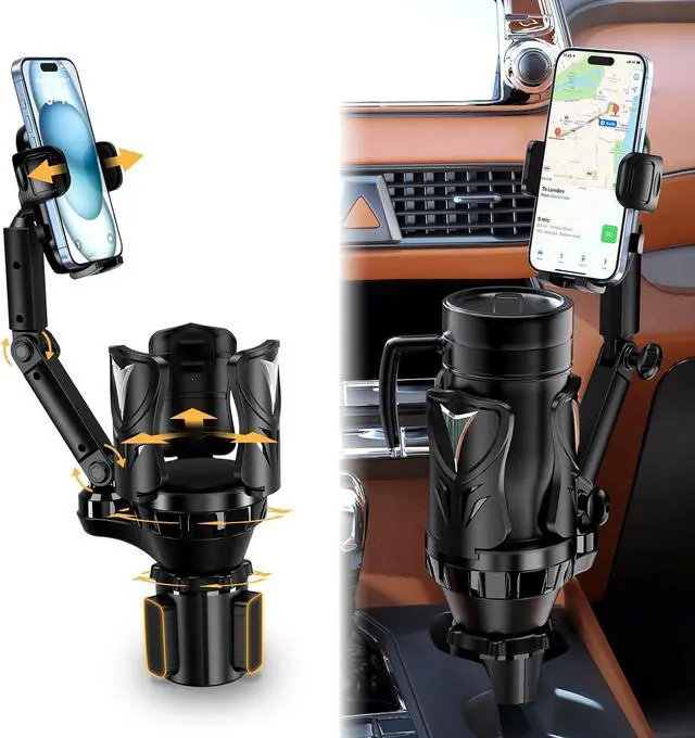 Main image of Phone Holders for Your Car Adjustable Car Cup Holder Expander with Rubber Grip Secure Hold Multi-Scenario Use for Drivers Commuters & Road Trips Universal Fit for Up to 5.31 Drinks/Mugs/Foods
