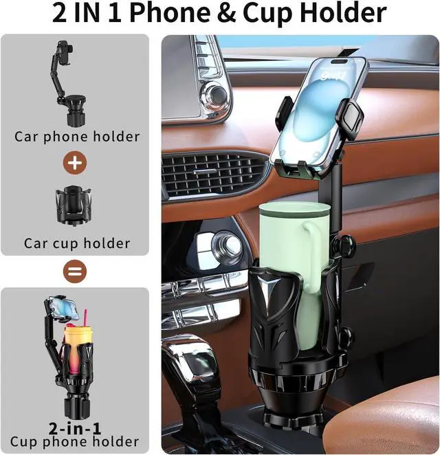 Alt view image 2 of 7 - Phone Holders for Your Car Adjustable Car Cup Holder Expander with Rubber Grip Secure Hold Multi-Scenario Use for Drivers Commuters & Road Trips Universal Fit for Up to 5.31 Drinks/Mugs/Foods