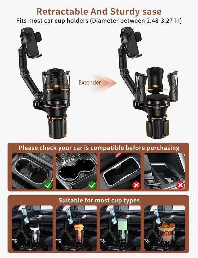Alt view image 3 of 7 - Phone Holders for Your Car Adjustable Car Cup Holder Expander with Rubber Grip Secure Hold Multi-Scenario Use for Drivers Commuters & Road Trips Universal Fit for Up to 5.31 Drinks/Mugs/Foods