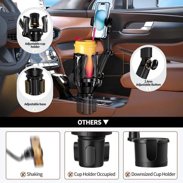 Alt view image 4 of 7 - Phone Holders for Your Car Adjustable Car Cup Holder Expander with Rubber Grip Secure Hold Multi-Scenario Use for Drivers Commuters & Road Trips Universal Fit for Up to 5.31 Drinks/Mugs/Foods