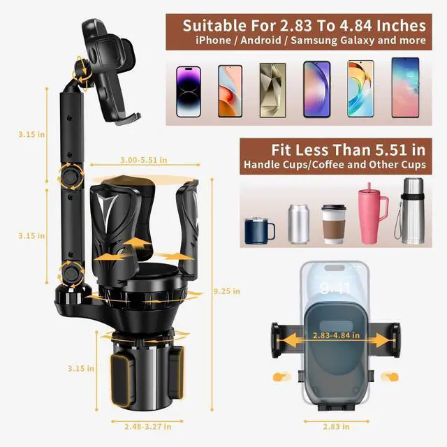 Alt view image 6 of 7 - Phone Holders for Your Car Adjustable Car Cup Holder Expander with Rubber Grip Secure Hold Multi-Scenario Use for Drivers Commuters & Road Trips Universal Fit for Up to 5.31 Drinks/Mugs/Foods
