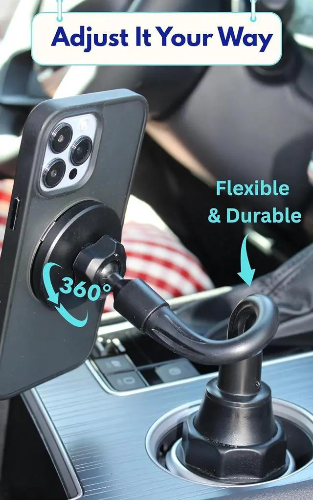 Alt view image 3 of 7 - Cup Holder Phone Mount Magnetic - Designed for MagSafe Cupholder Car Mount Super Strong Magnet for Cell Phone Cup Holders Expandable Base Flexible Gooseneck Compatible with iPhone Galaxy Pixel
