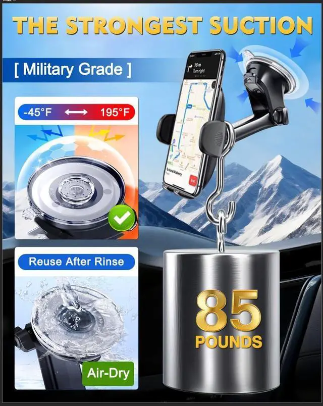 Alt view image 3 of 7 - [Military-Grade Construction] Phone Holders for Your Car 2025 New Car Phone Holder Cell Smartphone Mount Windshield Dashboard Suction Cup Stand Truck Cradle for iPhone  Android All