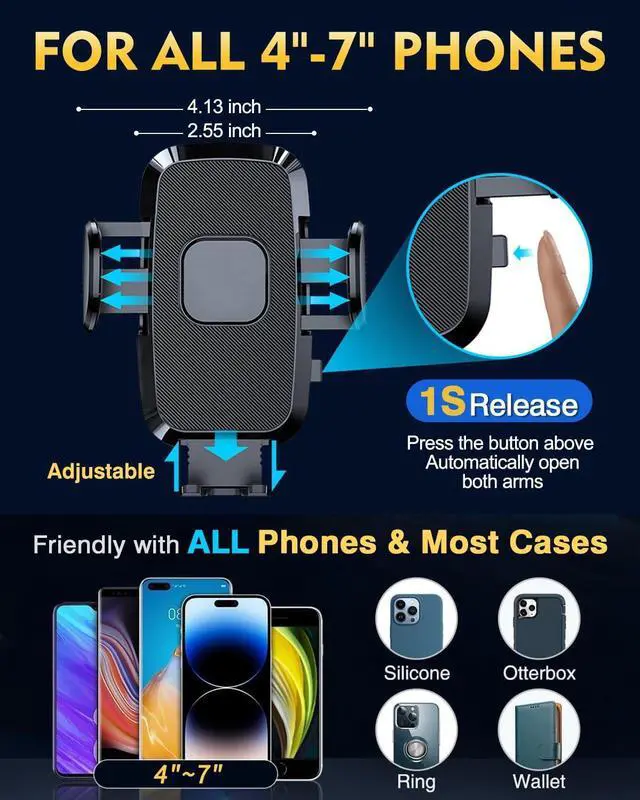 Alt view image 5 of 7 - [Military-Grade Construction] Phone Holders for Your Car 2025 New Car Phone Holder Cell Smartphone Mount Windshield Dashboard Suction Cup Stand Truck Cradle for iPhone  Android All