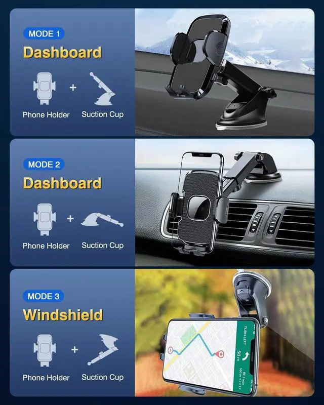 Alt view image 4 of 7 - [Military-Grade Construction] Phone Holders for Your Car 2025 New Car Phone Holder Cell Smartphone Mount Windshield Dashboard Suction Cup Stand Truck Cradle for iPhone  Android All