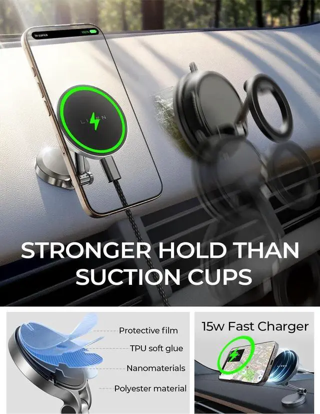 Alt view image 5 of 7 - LISEN for iPhone 17 Magsafe Car Mount Charger, 15W Fast Charging Magnetic Wireless Car Charger [Mini & Metal], 2025 Ultra Magnetic Car Phone Holder Dashboard for iPhone 17 Pro Max Air 16 15 14