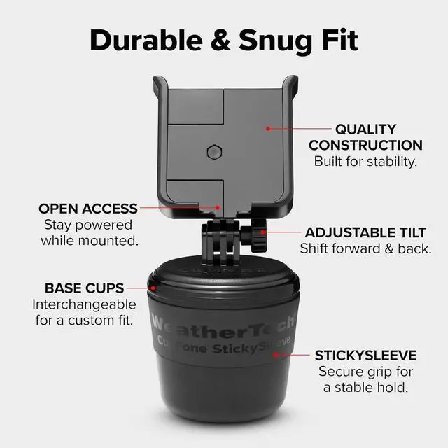 Alt view image 3 of 7 - CupFone Universal Cup Holder Phone Mount for Cars  Adjustable & Secure Fit with Open Access for Charging  Compatible with iPhone Android - Plastic Knobs Black