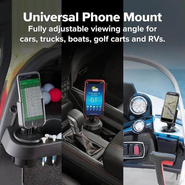 Alt view image 6 of 7 - CupFone Universal Cup Holder Phone Mount for Cars  Adjustable & Secure Fit with Open Access for Charging  Compatible with iPhone Android - Plastic Knobs Black