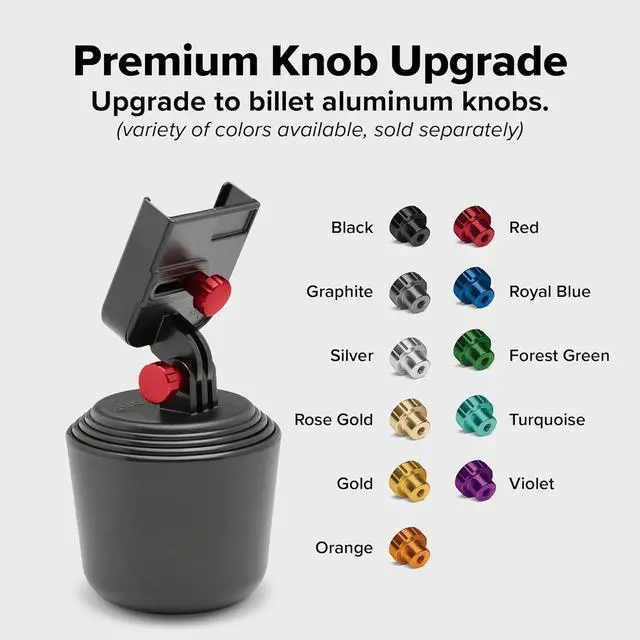 Alt view image 7 of 7 - CupFone Universal Cup Holder Phone Mount for Cars  Adjustable & Secure Fit with Open Access for Charging  Compatible with iPhone Android - Plastic Knobs Black