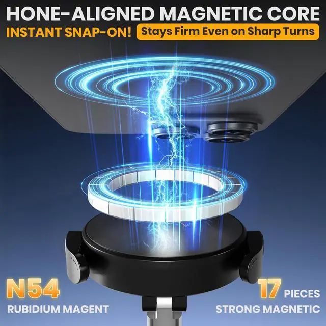 Alt view image 3 of 7 - Upgraded 360° Adjustable Vacuum Magnetic Phone Holder Vacuum Suction Magnetic Phone Mount with Clamp Foldable Phone Holder for Car/Gym/Mirror/Smooth Surface Suitable with All Smartphones (Black)