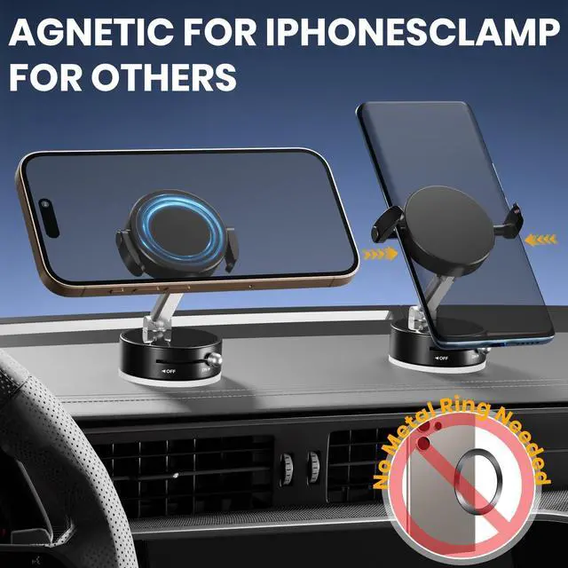 Alt view image 4 of 7 - Upgraded 360° Adjustable Vacuum Magnetic Phone Holder Vacuum Suction Magnetic Phone Mount with Clamp Foldable Phone Holder for Car/Gym/Mirror/Smooth Surface Suitable with All Smartphones (Black)