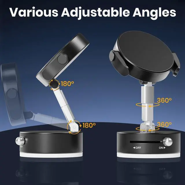 Alt view image 6 of 7 - Upgraded 360° Adjustable Vacuum Magnetic Phone Holder Vacuum Suction Magnetic Phone Mount with Clamp Foldable Phone Holder for Car/Gym/Mirror/Smooth Surface Suitable with All Smartphones (Black)