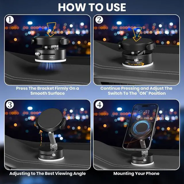 Alt view image 7 of 7 - Upgraded 360° Adjustable Vacuum Magnetic Phone Holder Vacuum Suction Magnetic Phone Mount with Clamp Foldable Phone Holder for Car/Gym/Mirror/Smooth Surface Suitable with All Smartphones (Black)