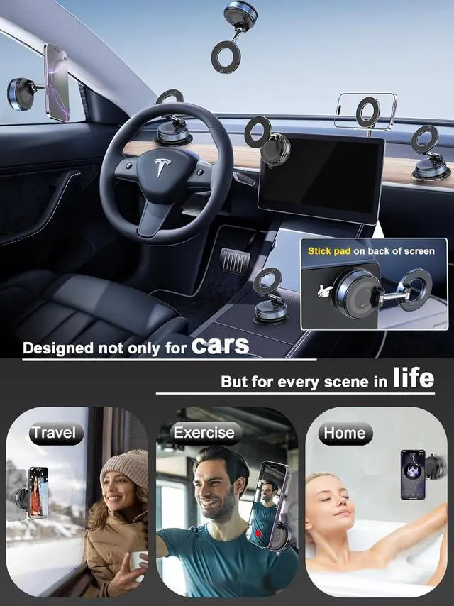 Alt view image 2 of 7 - Upgraded 360° Vacuum Magnetic Phone Holder Magnetic Car Phone Mount Hands-Free Suction Cup Phone Holder for Car/Gym/Mirror/Shower Car Mount Compatible with iPhone 16 Pro Max/Android
