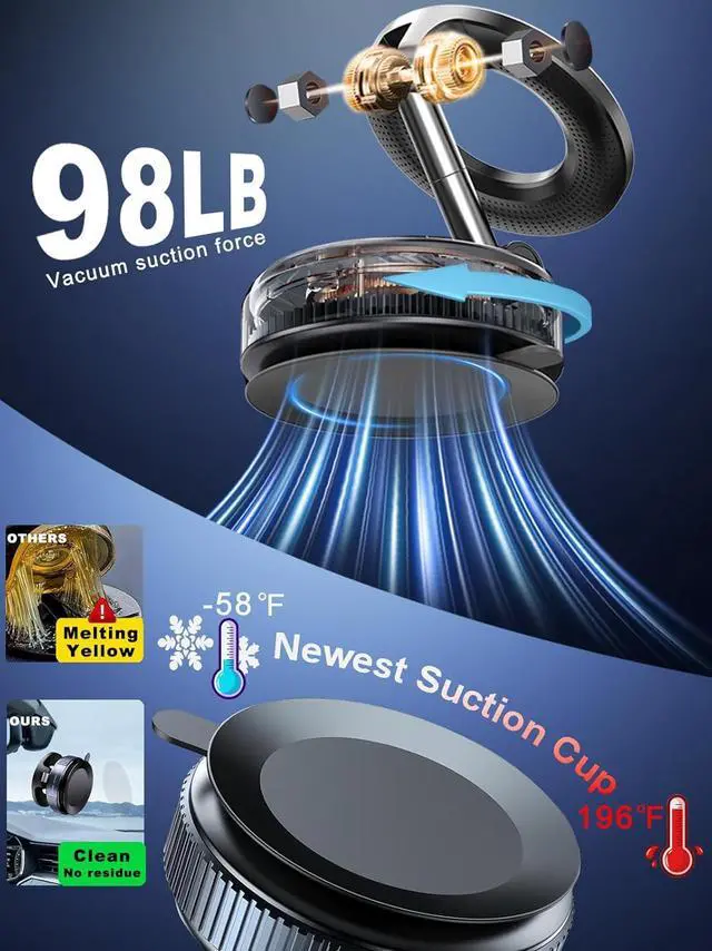 Alt view image 4 of 7 - Upgraded 360° Vacuum Magnetic Phone Holder Magnetic Car Phone Mount Hands-Free Suction Cup Phone Holder for Car/Gym/Mirror/Shower Car Mount Compatible with iPhone 16 Pro Max/Android