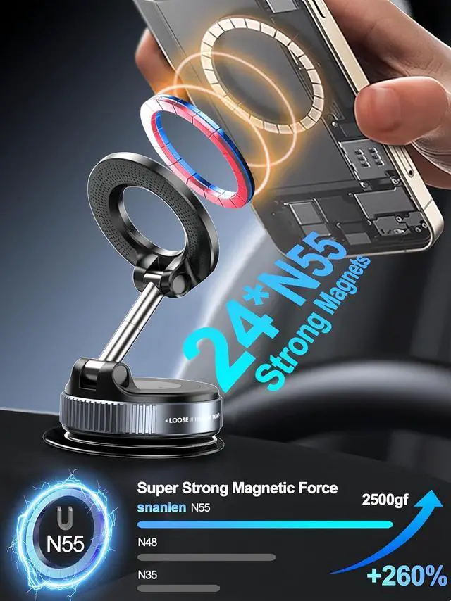 Alt view image 5 of 7 - Upgraded 360° Vacuum Magnetic Phone Holder Magnetic Car Phone Mount Hands-Free Suction Cup Phone Holder for Car/Gym/Mirror/Shower Car Mount Compatible with iPhone 16 Pro Max/Android