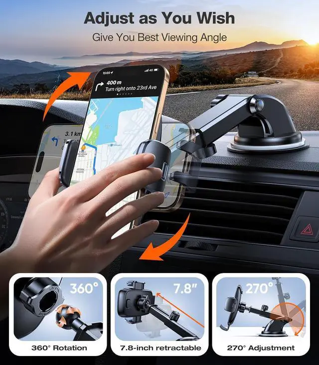 Alt view image 5 of 7 - [Ultra-Durable Cell Phone Holder for Car Universal Mount Dashboard Windshield Vent Compatible with iPhone 16 15 14 13 12 Pro Max  Galaxy S23+ Ultra S10 Note Plus