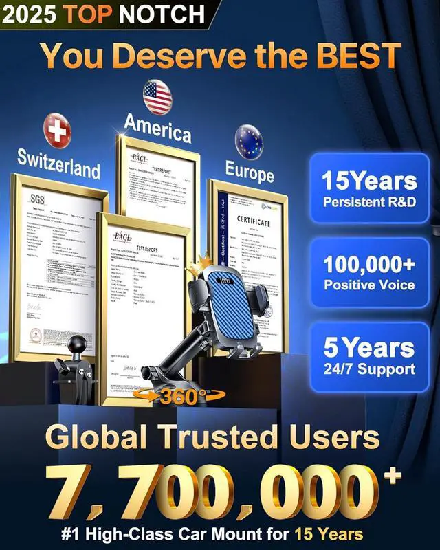 Alt view image 2 of 7 - 2025 Best Car Phone Holder Ultimate 5-in-1 & Upgraded 100+LBS Strongest SuctionTrue Military-Grade & Safety Cert 360° Windshield Dashboard Vent Mount Stand for iPhone Android & Truck Blue