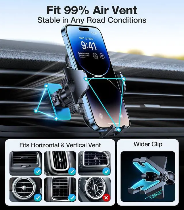 Alt view image 2 of 7 - Upgrade Car Phone HolderSuper Stable Metal Clip Air Vent Car Cell Phone Mount StandNon-Slip Silicone & Never Fall Off Hands Free Vehicle Cradle for iPhone 16 15 Pro Max and All Smartphone