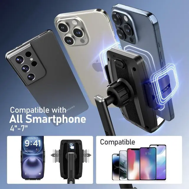 Alt view image 3 of 7 - Rear View Mirror Phone Holder Rotatable and Retractable Phone Holders for Your Car 360° Rotating Adjustable Cell Phone Mount with Wire Retaining Rope for iPhone  All 4-7 Inch Cell Phones
