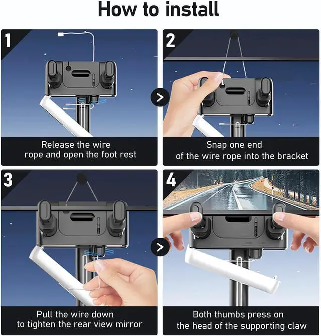 Alt view image 7 of 7 - Rear View Mirror Phone Holder Rotatable and Retractable Phone Holders for Your Car 360° Rotating Adjustable Cell Phone Mount with Wire Retaining Rope for iPhone  All 4-7 Inch Cell Phones