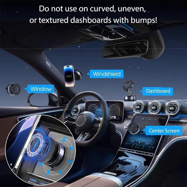 Alt view image 2 of 7 - Vacuum Magnetic Suction Phone Holder, Foldable and Retractable Hands-Free Suction Cup Phone Mount for Car/Gym/Mirror/Smooth Surface, Compatible with iPhone Android and All Smartphones (Black)