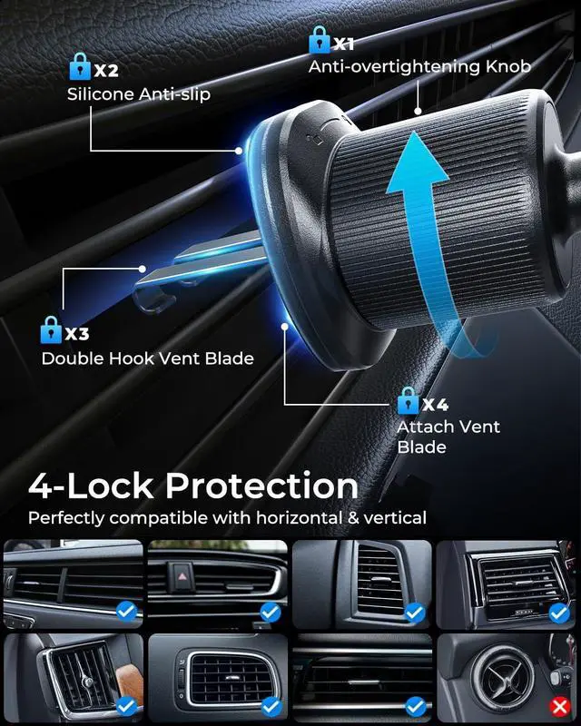 Alt view image 4 of 7 - MRGLAS 2025 Upgraded Phone Holders for Your Car with New Metal Hook Clip, Handy Air Vent Cell Phone Car Mount [One Hand Operation], Universal Automobile Cradle for iPhone Android and All Smartphones