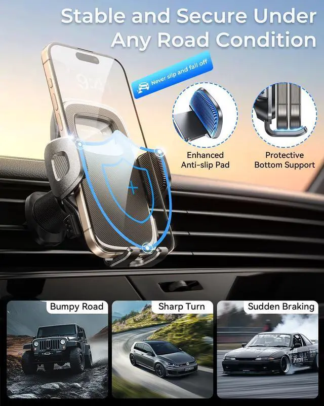 Alt view image 5 of 7 - MRGLAS 2025 Upgraded Phone Holders for Your Car with New Metal Hook Clip, Handy Air Vent Cell Phone Car Mount [One Hand Operation], Universal Automobile Cradle for iPhone Android and All Smartphones