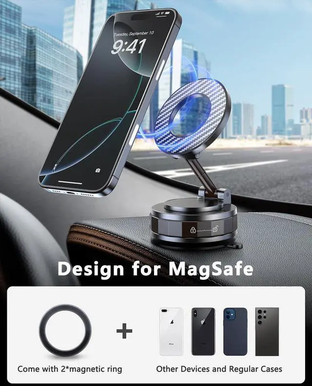 Alt view image 6 of 7 - Vacuum Magnetic Car Phone Holder for Magsafe [89+LBS Suction & 3200gf Magnetic] 360° Adjustable Ultra Suction Cup Phone Holders for Your Car/Gym/Mirror Car Mount for iPhone & Android (Black)
