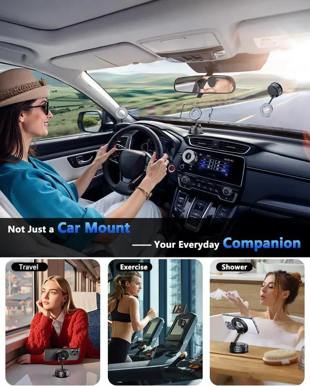 Alt view image 7 of 7 - Vacuum Magnetic Car Phone Holder for Magsafe [89+LBS Suction & 3200gf Magnetic] 360° Adjustable Ultra Suction Cup Phone Holders for Your Car/Gym/Mirror Car Mount for iPhone & Android (Black)