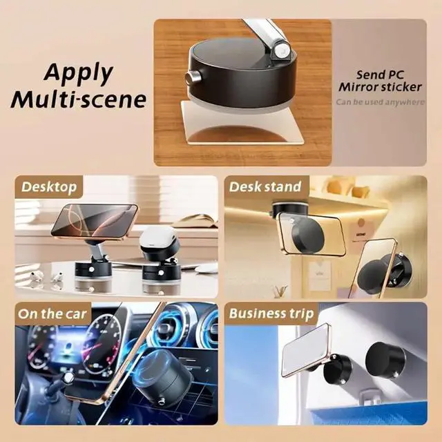 Alt view image 2 of 7 - Foldable Magnetic Vacuum Phone Holder 360° Electric Suction Car Mount Double-Sided Swivel Stand for Car Mirror Gym Kitchen Hands-Free Portable Phone Holder (Pink)