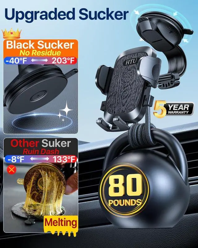 Alt view image 2 of 7 - Upgraded Strongest Suction Car Phone Holder Bendable Arm Never Block View Rotatable Cellphone Mount for Dashboard Windshield Vent Cradle Stand for iPhone 16 15 14 13 12 Pro Max (Black)