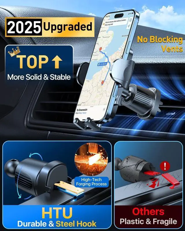 Alt view image 5 of 7 - Upgraded Strongest Suction Car Phone Holder Bendable Arm Never Block View Rotatable Cellphone Mount for Dashboard Windshield Vent Cradle Stand for iPhone 16 15 14 13 12 Pro Max (Black)