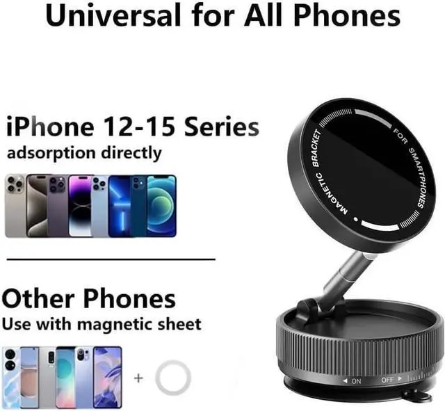 Alt view image 5 of 7 - Latest Magnetic Phone Holder 360° Rotation Adjustable Vacuum Suction Phone Mount Car Phone Mount for Smooth Surface/Mirrior/Car Cell Phone Holder for iPhone Android and All Smartphone