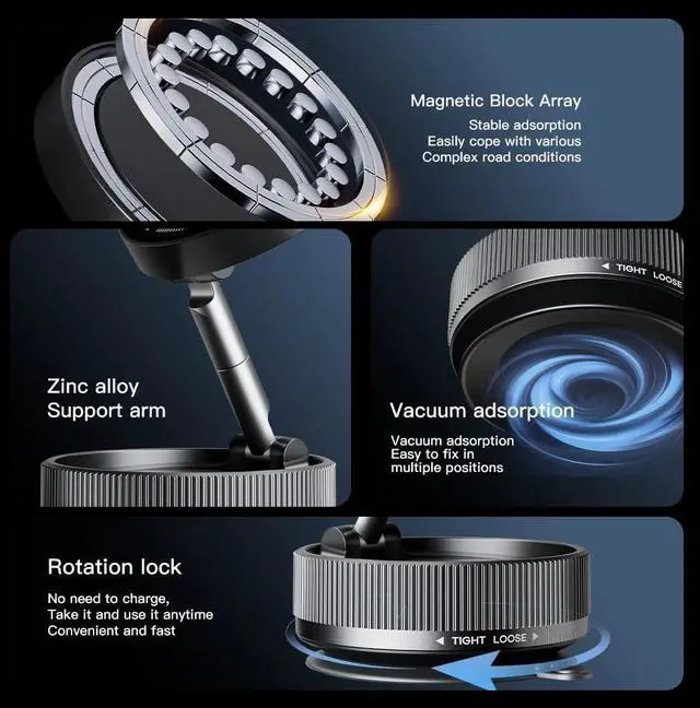 Alt view image 6 of 7 - Latest Magnetic Phone Holder 360° Rotation Adjustable Vacuum Suction Phone Mount Car Phone Mount for Smooth Surface/Mirrior/Car Cell Phone Holder for iPhone Android and All Smartphone