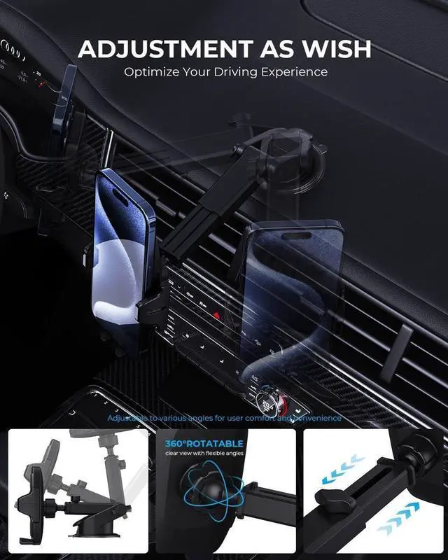 Alt view image 4 of 7 - Phone Holders for Your Car | Car Phone Holders for IPhone with 360-Degree Rotation | Dashboard Cell Phone Holder | Easy Installation & Strong Grip for Safe and Convenient Driving Black