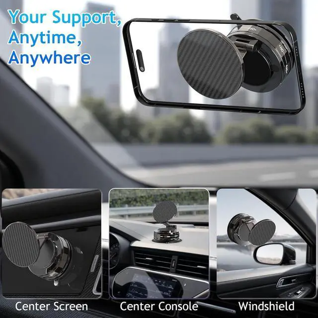 Alt view image 2 of 7 - Phone Holders for Your Car Compatible with MagSafe Ultra Vacuum Suction Cup Mount 360° Rotation Car Phone Holder Compatible with All Models Carbon Fiber Brown