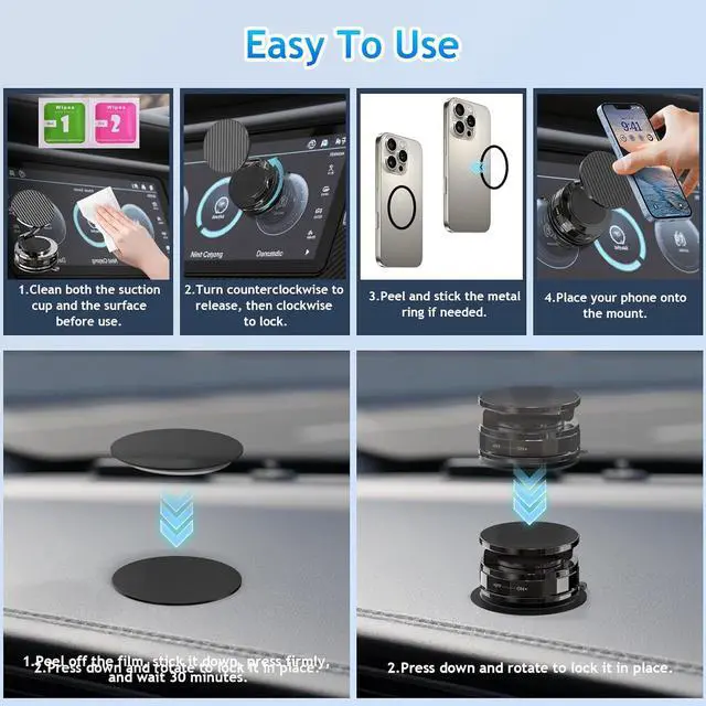 Alt view image 4 of 7 - Phone Holders for Your Car Compatible with MagSafe Ultra Vacuum Suction Cup Mount 360° Rotation Car Phone Holder Compatible with All Models Carbon Fiber Brown