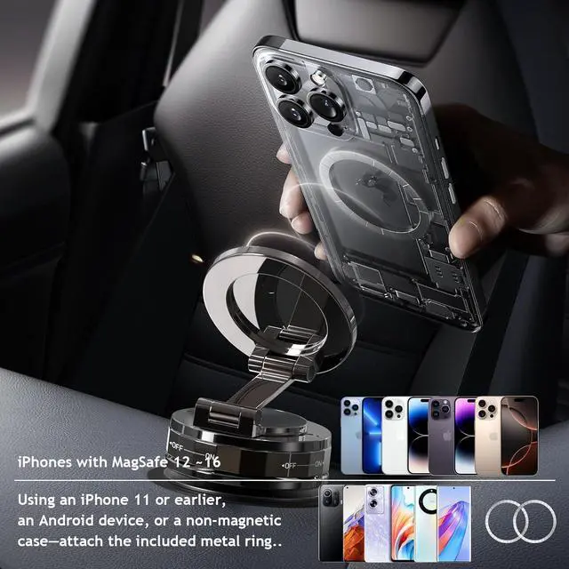 Alt view image 6 of 7 - Phone Holders for Your Car Compatible with MagSafe Ultra Vacuum Suction Cup Mount 360° Rotation Car Phone Holder Compatible with All Models Carbon Fiber Brown