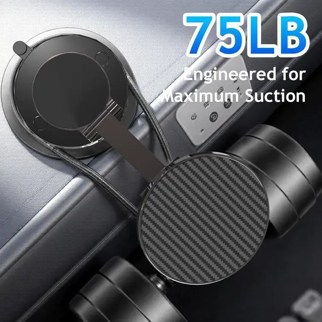 Alt view image 7 of 7 - Phone Holders for Your Car Compatible with MagSafe Ultra Vacuum Suction Cup Mount 360° Rotation Car Phone Holder Compatible with All Models Carbon Fiber Brown