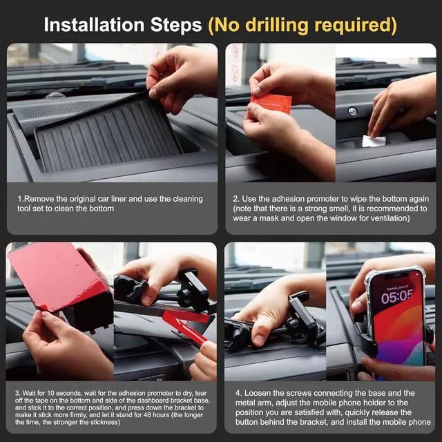 Alt view image 7 of 7 - Dash Mount Phone Holder Compatible with 2015-2020 F150 2017-2022 F250 F350 Metal Cellphone Mounting Bracket Stand for Most CellPhones