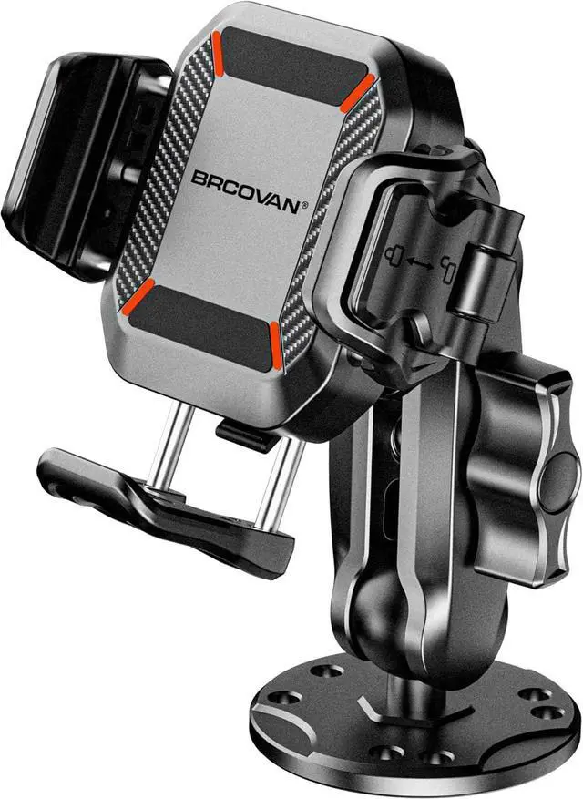 Main image of Anti-Theft Phone Mount Holder with Vibration Dampener [Camera Friendly] [1s Lock & Release] with Aluminum Round Base & Medium Arm for Car Boat Truck Motorcycle UTV Fit 5.4-7.2 Smartphones