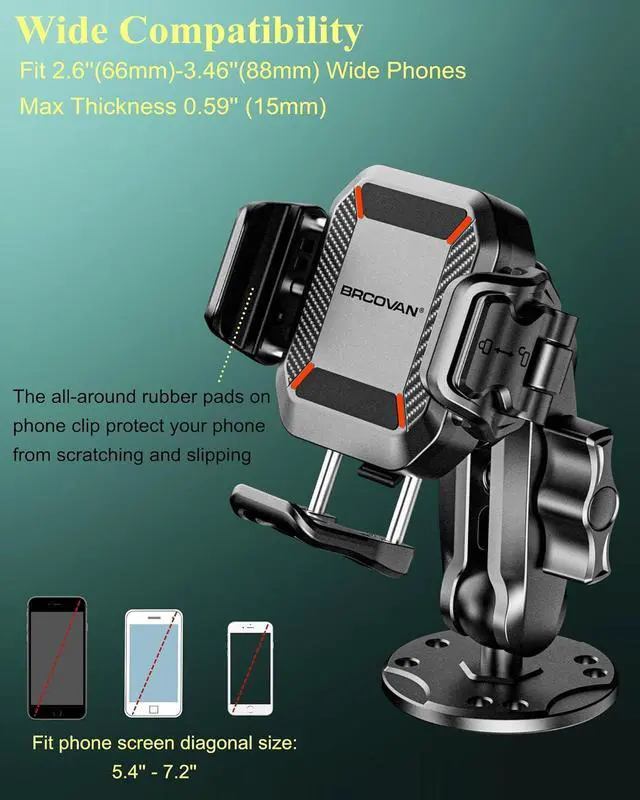 Alt view image 7 of 7 - Anti-Theft Phone Mount Holder with Vibration Dampener [Camera Friendly] [1s Lock & Release] with Aluminum Round Base & Medium Arm for Car Boat Truck Motorcycle UTV Fit 5.4-7.2 Smartphones