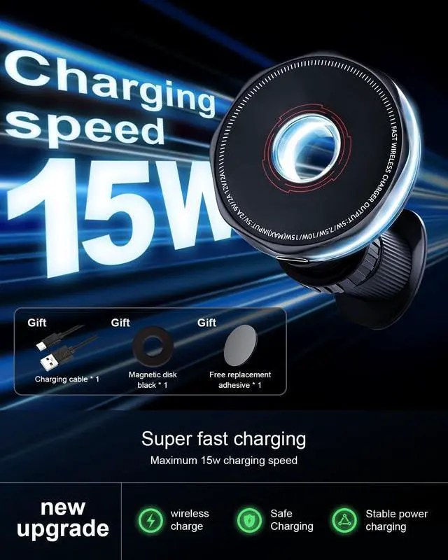 Alt view image 4 of 7 - Wireless Car Charger 15W Cell Phone Car Mount Dashboard/Vent Magnetic Mount for iPhone 16 Pro Max 15 14 13 & /Android 360° Rotation Car Phone Holder