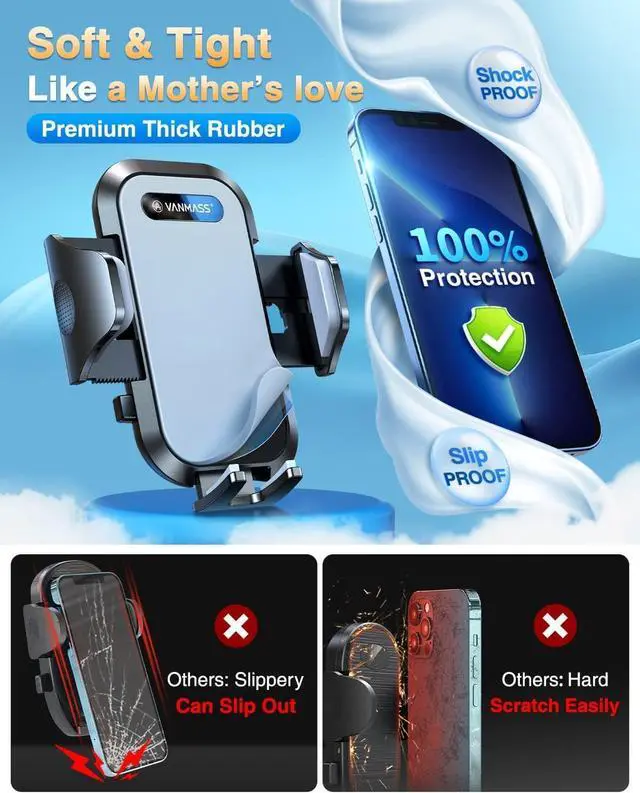 Alt view image 2 of 7 - Car Phone Holder Mount 2024 Upgraded [Patent Steel-Hook] Car Vent Phone Mount Clip Military-Grade Shockproof Cell Phone Car Mount Handsfree Truck Stand Vent Cradle for iPhone 15 Android Grey