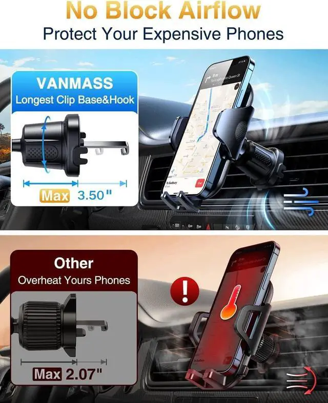 Alt view image 5 of 7 - Car Phone Holder Mount 2024 Upgraded [Patent Steel-Hook] Car Vent Phone Mount Clip Military-Grade Shockproof Cell Phone Car Mount Handsfree Truck Stand Vent Cradle for iPhone 15 Android Grey