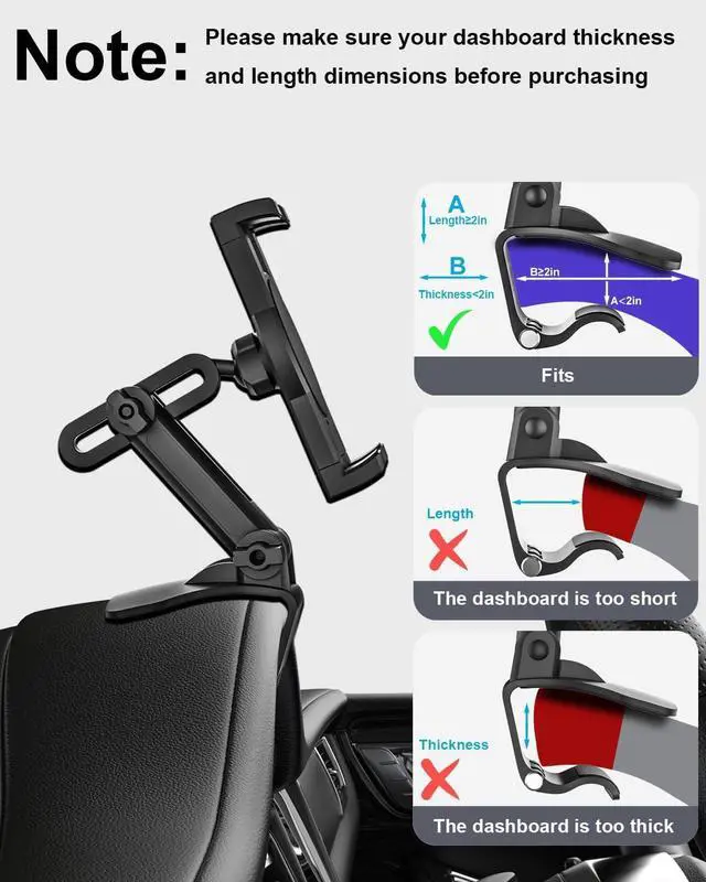 Alt view image 2 of 7 - Dashboard Clip Car Phone Mount Car Sun Visor & Rearview Mirror Clamp Cellphone Holder with Adjustable Arm for iPhone 16 Pro Max 15 14 13 12 11 XS XR X 8 Plus Galaxy S24 Android and All Smartphones
