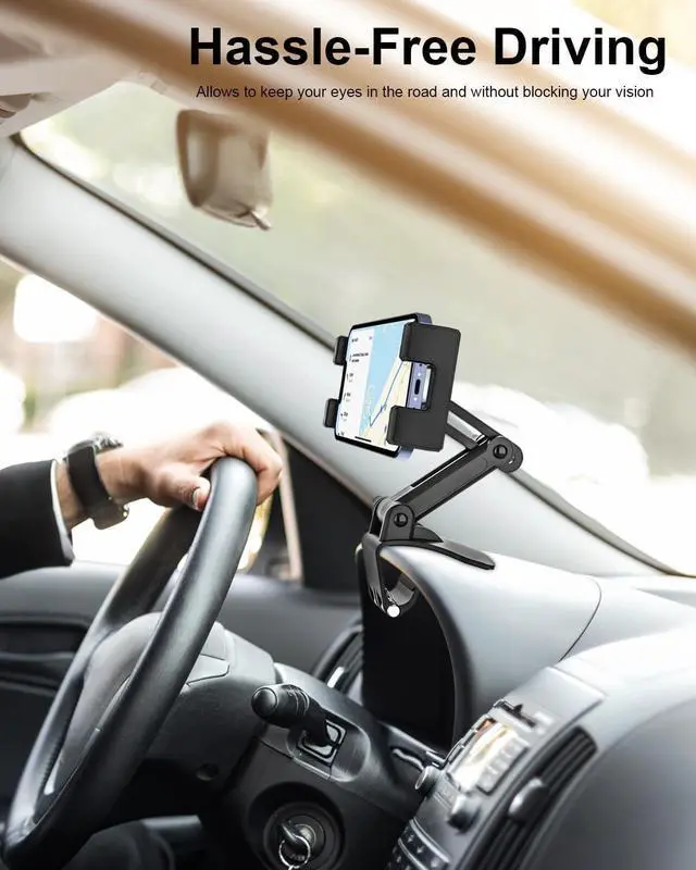 Alt view image 3 of 7 - Dashboard Clip Car Phone Mount Car Sun Visor & Rearview Mirror Clamp Cellphone Holder with Adjustable Arm for iPhone 16 Pro Max 15 14 13 12 11 XS XR X 8 Plus Galaxy S24 Android and All Smartphones